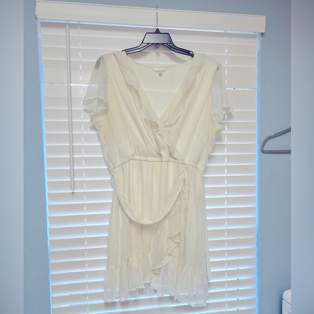 White Lauren Conrad dress with gold pinstripe Bridal Shower / events